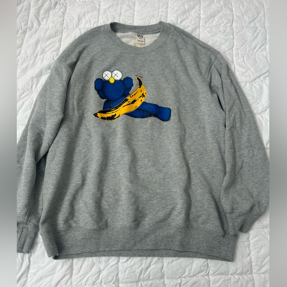 Uniqlo Gray Kaws+Warhol Sweatshirt with Yellow Detail